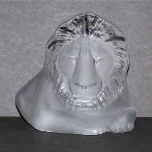 Vintage Viking Glass Lion figure clear hand made paperweight bookend WV studio